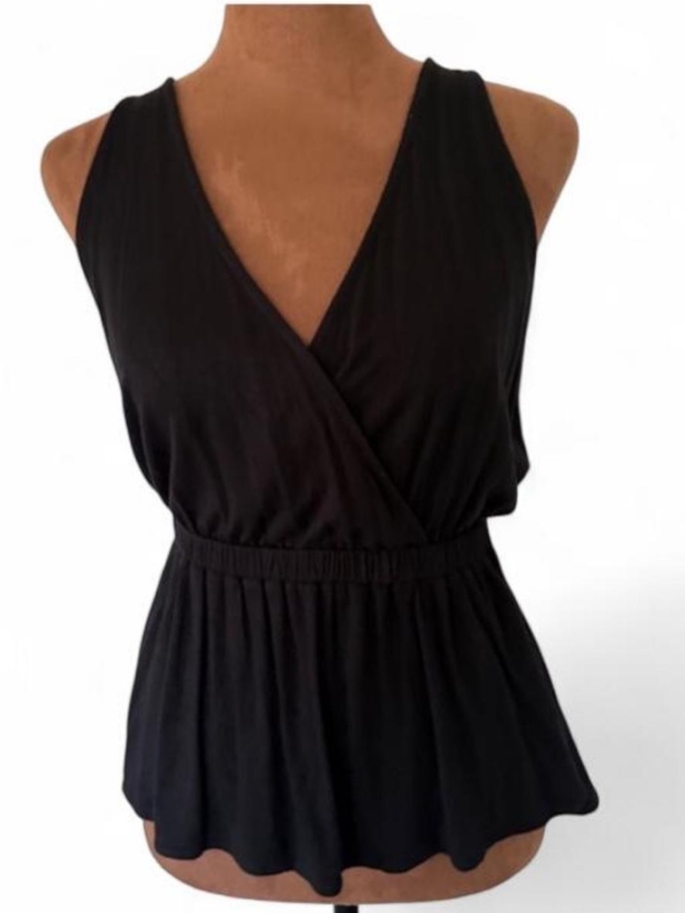We The Free - Black Sleeveless Surplice T-back Tunic Peplum Top XS